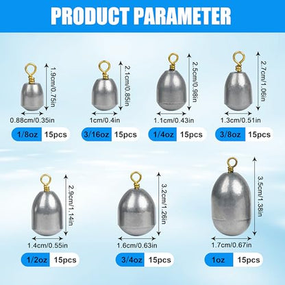 Fishing Weights Sinkers Kit,15pcs Bass Casting Sinkers Weights Bell Sinkers Iron Fishing Weights with Ring Drop Shot for Saltwater Freshwater 1/8oz-1oz - size: 3/8oz-15pcs