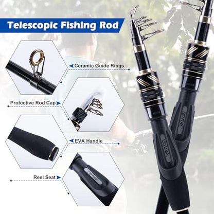 GOTURE Telescopic Fishing Rod and Reel Combos, Carbon Fiber Travel Fishing Pole, 9+1 BB Spinning Reel, Saltwater Freshwater Fishing Gear Kit with Braided Line, Lures, Carrier Bag for Bass Trout - color: 1 Rod & 1 Reel Spinning Fishing Combo - Oxford Soft