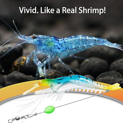 14Pcs Saltwater Fishing Lures Set with Box, 7 Colors Shrimp Lures Gear, Soft Artificial Shrimp Fishing Tackle with Luminous Sharp Hooks, Ocean Fishing Shrimp Bait for Saltwater and Freshwater
