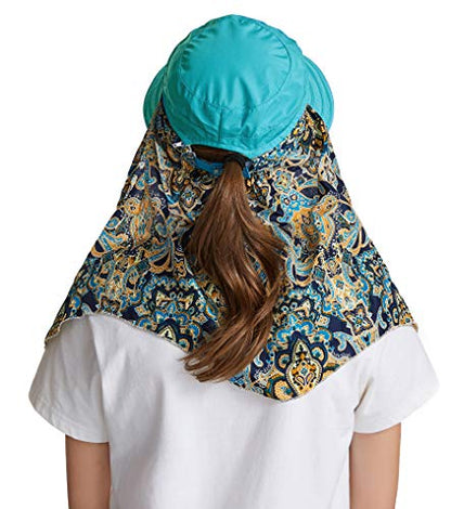 icolor Women Sun Hat UPF 50+ Sun Protection Hat Summer Outdoor Neck Shield Flap Visor Hat Ponytail Hats Wide Brim Beach Hat - color: Sky Blue