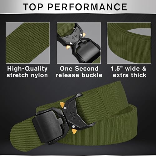 TECEUM Tactical Belt – Heavy-Duty & Quick Release – Military, Work, Rigger, Duty & Utility Belt for Men - color: Buckle 1 - Green, style: Large-for Waist 42"-46" (Length 53")