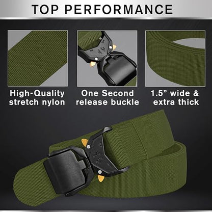 TECEUM Tactical Belt – Heavy-Duty & Quick Release – Military, Work, Rigger, Duty & Utility Belt for Men - color: Buckle 1 - Green, style: Large-for Waist 42"-46" (Length 53")