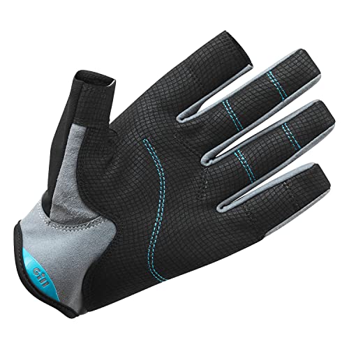 Gill Deckhand Sailing Gloves - Long Fingers with Exposed Finger and Thumb - 50+ UV Sun Protection & Water Repellent - color: Black/Bluejay, size: X-Small