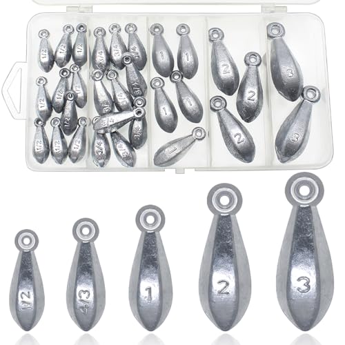 Fishing Weights Sinkers Bank Fishing Lead Sinkers Bullet Fishing Weights Ocean Saltwater Surf Fishing Gear Fishing Assortment 1oz 2oz 3oz 4oz - style: Mix-30pcs