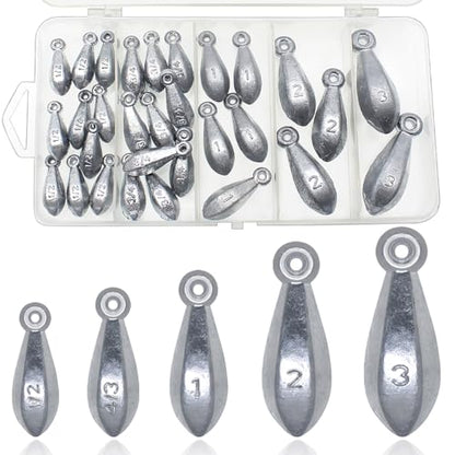Fishing Weights Sinkers Bank Fishing Lead Sinkers Bullet Fishing Weights Ocean Saltwater Surf Fishing Gear Fishing Assortment 1oz 2oz 3oz 4oz - style: Mix-30pcs