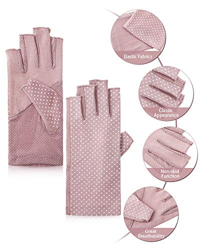 Sunblock Fingerless Gloves Non-slip UV Protection Driving Gloves Summer Outdoor Mittens for Women Girls - color: Purple, Light Beige, Light Gray