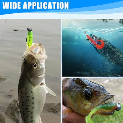 Soft Plastic Fishing Lures Grub Lures Jig Head Hooks Kit Crappie Jigs Grub Tail Worm Lure Tube Baits for Bass Trout Crappie Panfish Saltwater Freshwater Fishing - color: 48pcs Kit