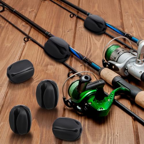 Blueweenly 12 Pcs Portable Silicone Fishing Pole Rod Holder Clips Fixed Ball 5 Holes Multifunctional Rubber Fishing Pole Puller Clips Bike Rod Holder Straps for Travel Ground Car Bike - color: Black