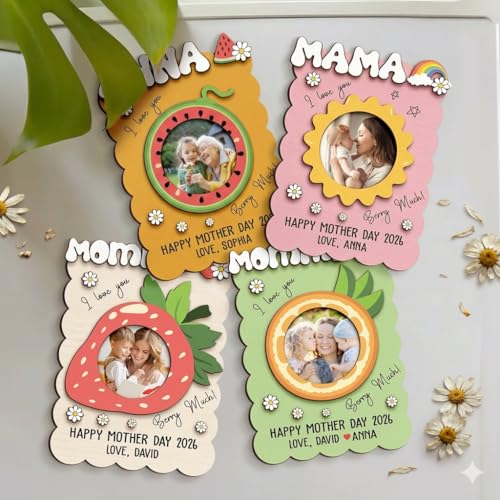 Personalized Mom Wooden Magnets Frame with Picture, Custom Gifts for Mother's Day from Daughter Son, Custom Fridge Magnet Photo Frame with Names and Quote, Gifts Ideas for Parents Day, Mom, Grandma - color: 0. Mom-07