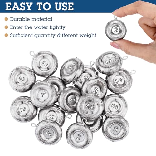 Shimeyao 18 Pieces Disc Sinkers Fishing Weights No Roll Disc Fishing Sinkers Weights for Saltwater Trolling Surf Tackle - size: 2oz