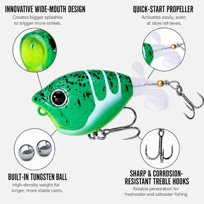 Top Water Lures, Floating Plopper Bait with BKK Hooks – Bass Fishing Lures for Trout, Pike & Other Freshwater & Saltwater Species – Great Fishing Gifts for Men - color: B1-3PCS,2.28in,0.39oz