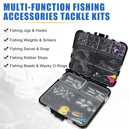 Fishing Accessories Fishing Tackle Box with Tackle Included, Fishing Hooks Bobbers Swivels Sinker Weights Fishing Gear Set Equipment for Bass Trout - style: 160pcs Kit
