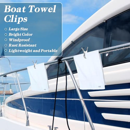 Hushee 8 Pack Marine Boat Rail Towel Clips Storm Proof Metal Large Clips Pontoon Boat Towel Organizer Heavy Duty Clothes Pins Outdoor Laundry for Beach Pontoon Fishing Cruise Travel