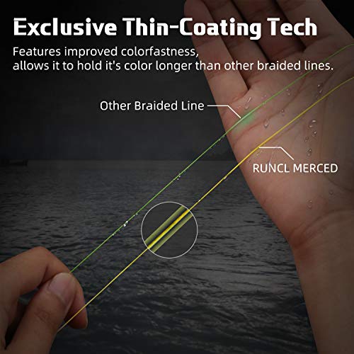 RUNCL Braided Fishing Line Merced, 1000 500 300 Yards Braided Line 4 8 Strands, 6-200LB - Proprietary Weaving Tech, Thin-Coating Tech, Stronger Smoother for Freshwater Saltwater - color: Hi-Vis Yellow, size: 8lb/300yards (4 Strands)