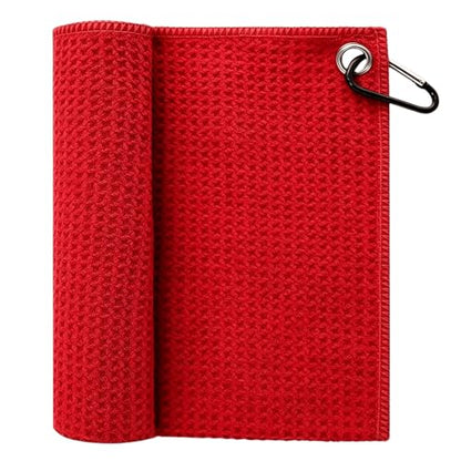 Fishing Towel with Clip,16" X 16",Waffle Pattern Effective Cleaning of Fishing Gear Accessories,Microfiber Absorbent Camping Towel for Men,Hiking Towel,Golf Towel,Red - color: Red