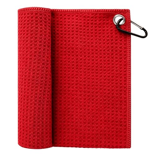 Fishing Towel with Clip,16" X 16",Waffle Pattern Effective Cleaning of Fishing Gear Accessories,Microfiber Absorbent Camping Towel for Men,Hiking Towel,Golf Towel,Red - color: Red