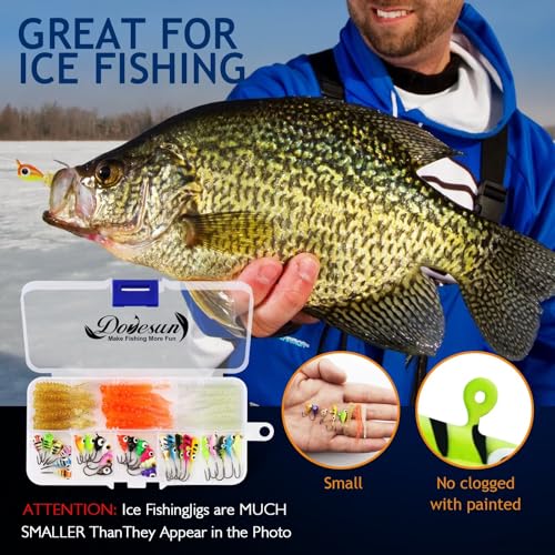 Dovesun Fishing Kit Ice Fishing Jigs Ice Fishing Lures Walleye Fishing Lures Crappie Jigs 135pcs/58pcs/45pcs/34pcs/30pcs/8pcs - color: A-Ice fishing jigs 58pcs