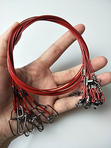 20pcs Fishing Wire Leaders Heavy Duty Fishing Stainless Steel Wire Leaders 150LB High Strength Fishing Leaders with Swivels and Snaps Black/Red/Green - color: Red