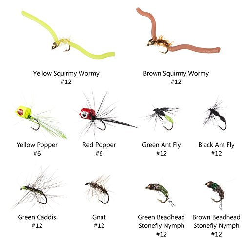 BASSDASH Fly Fishing Flies Kit Fly Assortment Trout Bass Fishing with Fly Box with Dry/Wet Flies, Nymphs, Streamers, Popper - style: 80 Pcs Assorted Flies Kit