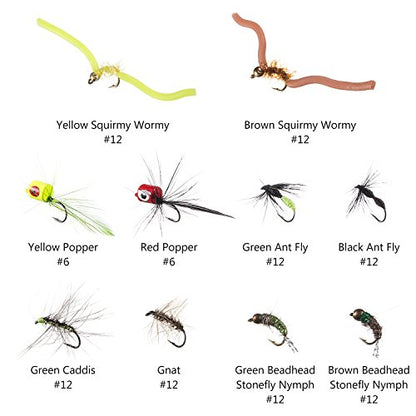BASSDASH Fly Fishing Flies Kit Fly Assortment Trout Bass Fishing with Fly Box with Dry/Wet Flies, Nymphs, Streamers, Popper - style: 80 Pcs Assorted Flies Kit