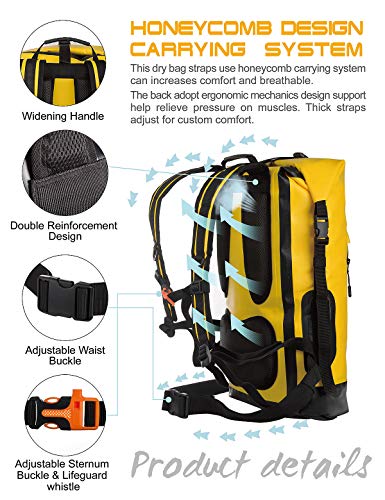 IDRYBAG Waterproof Backpack for Men 20L/30L/40L, Floating Dry Bag Kayak, Dry Backpack Hiking - color: Yellow, size: 20L