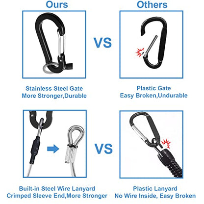 Lix&Rix Retractable Safety Coiled Lanyard with Aluminium Alloy Carabiner Clip, Black/Blue/Green/Red/Silver/Yellow - color: Black 3pcs