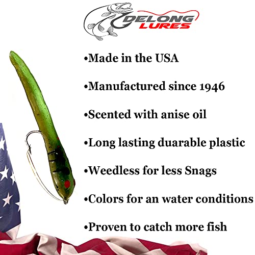DELONG LURES 3" Weedless Tadpole Fishing Lures for Bass, Crappie, Bluegill, Perch, and Trout, Slow Sinking Life Like Fishing Baits Scented Pre Rigged Fishing Gear - color: Frog