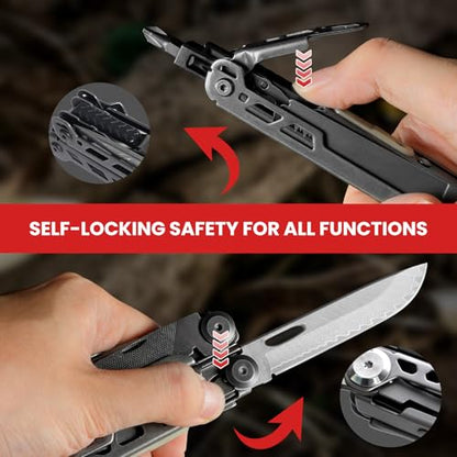 Multitool, 33-in-1 Stainless Steel Multi Tool Pliers with Screwdriver Sleeve, Damascus Pocket Knife, Nylon Sheath for Outdoor, Survival, Camping, Hiking, Simple Repair - size: 33-in-1