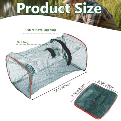 3 Pcs Collapsible Fishing Bait Trap, Fishing Net Square Portable Folded Minnow Trap for Bait Fish Shrimp Crab Net Crab Traps for Blue Crabs Crabbing Crawfish, 17.7 × 8.6 × 8.6in
