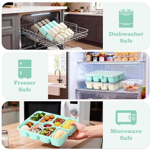 Snackle Box Container, Divided Serving Tray with Lid and Handle, 9 Compartments Snack Box Container for Adults, Portable Charcuterie Serving Platter for Candy Fruit, 9.9 Cups, Seafoam Green - color: Seafoam Green