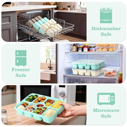 Snackle Box Container, Divided Serving Tray with Lid and Handle, 9 Compartments Snack Box Container for Adults, Portable Charcuterie Serving Platter for Candy Fruit, 9.9 Cups, Seafoam Green - color: Seafoam Green