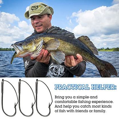 Sumind Weedless Wacky Rig Hooks Bass Carbon Steel Fishing Hooks for Wacky Rigging Worm Lure Baits - size: 1/0