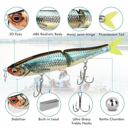 TRUSCEND Swimmax Easy Catch Fishing Lures with BKK Hooks, Wiggling, Vibrating, Rattling and Gurgling for More Bites, Heavy-Duty Dyneema Fiber Jointed Swimbaits for Bass, Trout, Crappie, Walleye, Pike - color: C1-5.5",1oz
