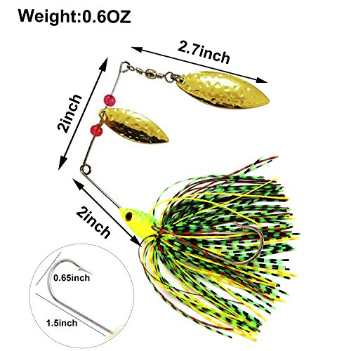 Spinner Baits Fishing Lures Kit, Hard Metal Buzz Bait Jigs Colorado Willow Leaf Spinnerbait Blades Swimbaits Fishing Tackle Spinner Bait for Bass Pike Trout Salmon Fishing - color: 6pcs Spinner Baits