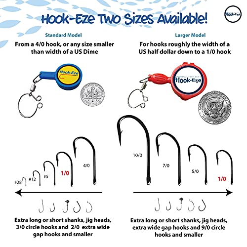 HOOK-EZE Knot Tying Tool Cover Hooks on 4 Fishing Poles - Line Cutter - 2 Sizes Saltwater Freshwater Bass Kayak Ice Fishing