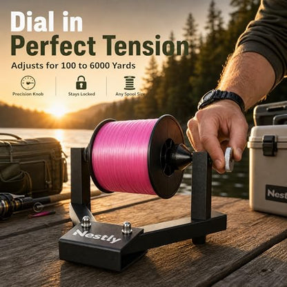 Fishing Line Spooler for Large Spools, Holds filler and bulk spools, Width Less than 5 in, Portable line winder fishing line Spooler with heavy-duty steel construction, Foldable and Adjustable Tension