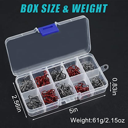 Fishing Treble Hooks Kit, Sharp Replacement Treble Hooks for Lures Baits, High Carbon Steel Fishing Hooks with Stainless Steel Split Rings Set for Bass Trout Walleye Pike - color: Red+Black_100pcs