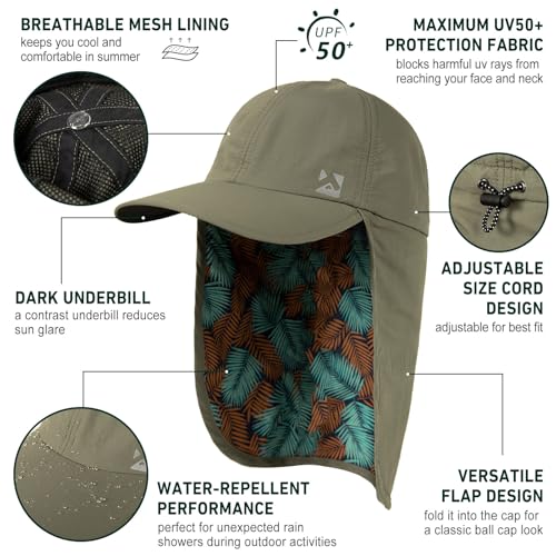 TOP-EX L/XL/XXL UV50+ Waterproof Neck Flap Baseball Sun Cap - color: Army Palm, size: X-Large