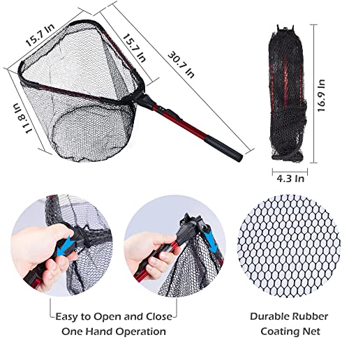 Foldable Kayak Landing Net Kit, 4PCS Fishing Tool Set | With Pliers, Fish Gripper & Hook Remover for Kayak Fishing, Boating, Shore Fishing, Freshwater & Saltwater - color: Red 4pcs Fishing Tools Kits