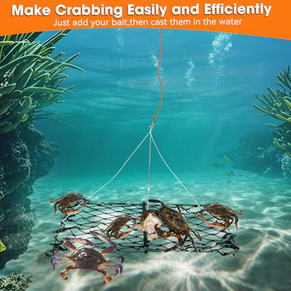 QualyQualy Castable Crab Trap Kit, Foldable Crabbing Net with Rope & Bait Clip, Crab Snare/Pots/Traps for Blue Crabs, Dungeness, Crawfish Portable Crabbing Equipment - color: Crab Trap - 1 Pack