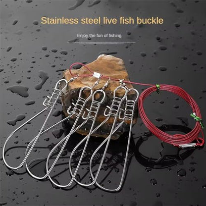 2-Piece 5-Metal-Snap Fishing Stringer with Float 350cm(137.80in) - Stainless Steel Wire Rope Heavy-Duty Fish Lock for Sea/Ice/Kayak Fishing
