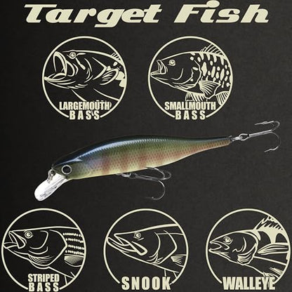 LUCKY CRAFT Lightning Pointer 98XR, Freshwater Bass Fishing Lures and Walleye Fishing Lures, 4" Slow Sinking Jerkbait, 6-7ft Depth, Largemouth Smallmouth, Tournament Fishing Gear - color: 269 BE Gill