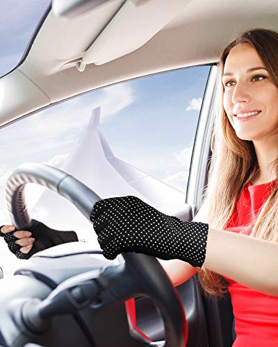 Sunblock Fingerless Gloves Non-slip UV Protection Driving Gloves Summer Outdoor Mittens for Women Girls - color: Beige, Pink, Black