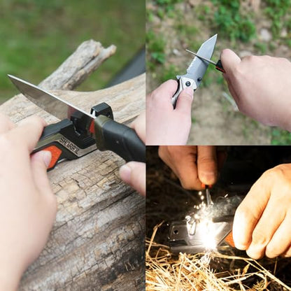 SHARPAL 101N 6-in-1 Pocket Knife Sharpener & Survival Tool | Diamond Sharpening Rod, Fire Starter Ferro Rod, Whistle, Sharpens Straight & Serrated Blades, Repairs & Hones Knives - style: 1-Pack