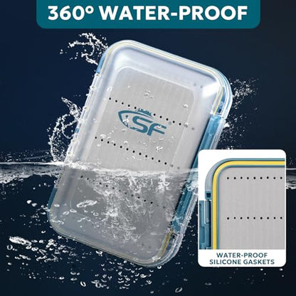 SF Large Waterproof Fly Box - Double Sided Clear Lid - Ice Fishing & Jig Head Tackle Box - Fly Flies (Dry, Wet, Nymph, Streamer) & Foam - style: Streamer Foam-Large