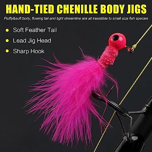 Crappie Jigs,30pcs Hand-Tied Marabou Hair Jig Heads with Feather 5 Colors Ice Fly Fishing Lures Bucktail Jig Fishing Teaser for Panfish Sunfish Walleye Hair Jig Bait 1/32 1/16 1/8 oz - color: 1/8oz(3.5g) - 30pcs
