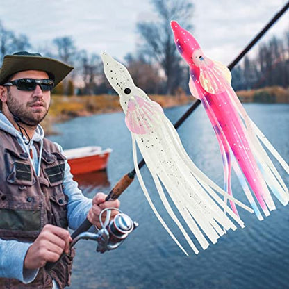 Squid Fishing Lures Large Simulation Luminous Artificial Lures Baits with 3D Holographic Eyes & Treble Hook, Built in Lead Blocks, Lifelike Plastic Fishing Soft Lures for Saltwater Fishing - style: Squid-20pcs