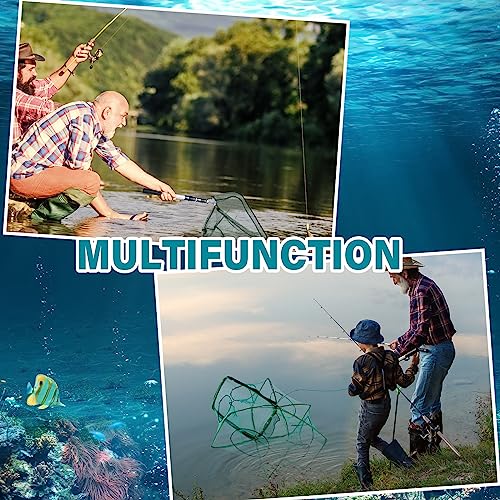 Windyun 3 Pcs Foldable Fishing Net Landing Net with Telescoping Pole Handle Collapsible Crab Trap Hexagon Fishing Bait Trap with Rope and Lure Bag for Crab Crayfish Shrimp - color: Army Green