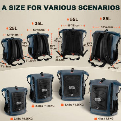 OSAH DRYPAK Waterproof Backpack Dry Bag 35L/55L/85L – Heavy Duty Roll-Top Hiking Backpack Sack Keeps Gear Dry for Travel, Kayaking, Boating, Camping, Rafting and Fishing - color: Blue, size: 35L