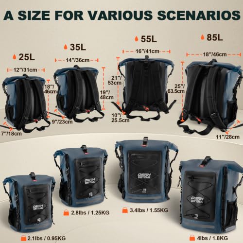 OSAH DRYPAK Waterproof Backpack Dry Bag 35L/55L/85L – Heavy Duty Roll-Top Hiking Backpack Sack Keeps Gear Dry for Travel, Kayaking, Boating, Camping, Rafting and Fishing - color: Blue, size: 85L